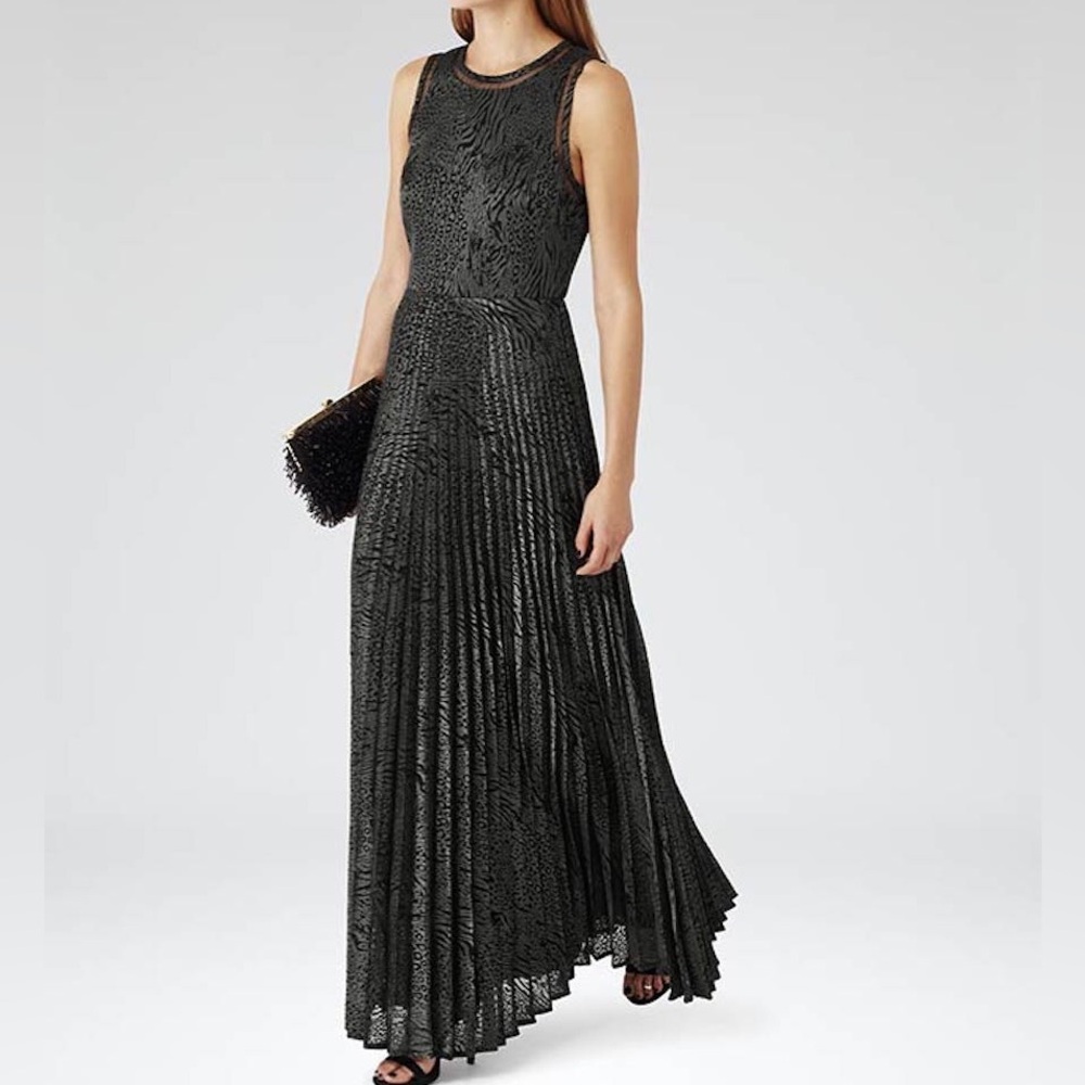 Reiss Angelo Burnout Pleated Maxi Dress